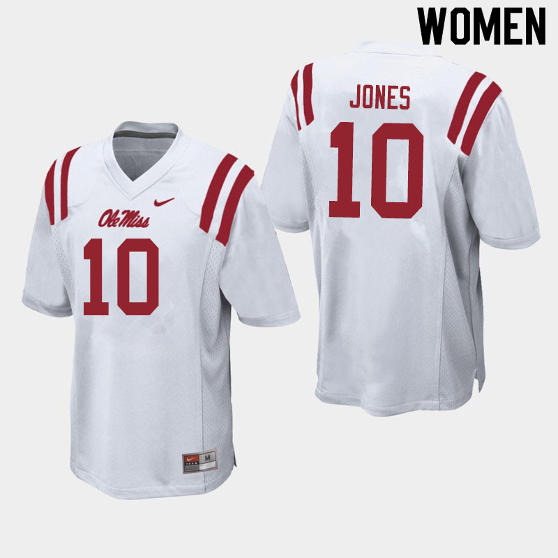 Women #10 Jacquez Jones Ole Miss Rebels College Football Jerseys Sale-White